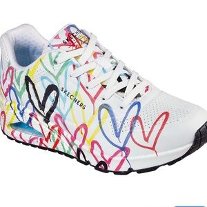 Sketchers x JGoldcrown Uno - Spread the Love Women’s Heart White Sneakers 6.5